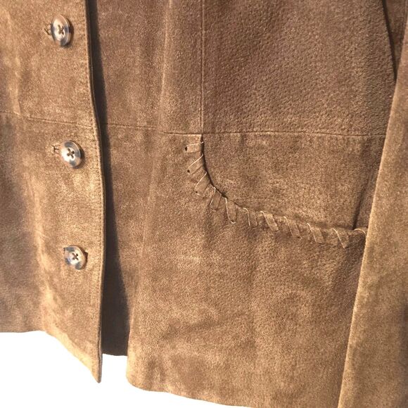 Vtg Relativity Womens M Brown Genuine Suede Leather Jacket Stitching Y2K - Picture 5 of 13